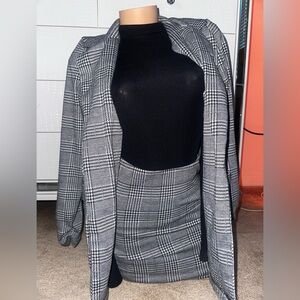 Plaid Blazer and Skirt Set